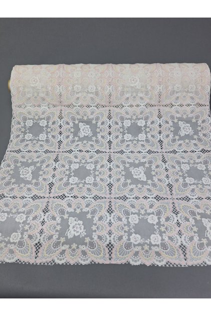 Pvc Cubric Lace Shelf and Cabinet Cover Runner (White-Pink)