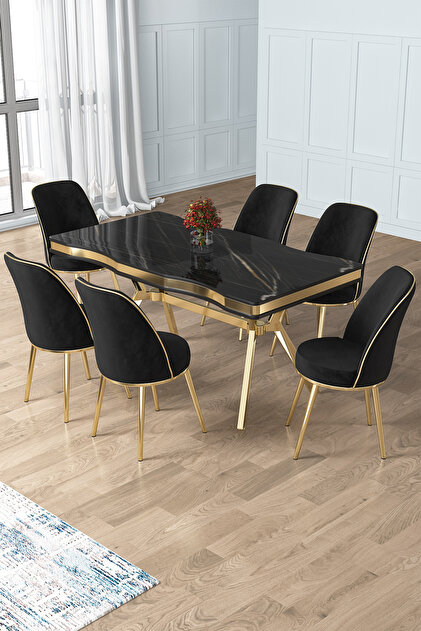 Canisa Prah Serisi 90x160 Lak Panel Hazar Gold Ayak Masa Takımı 6