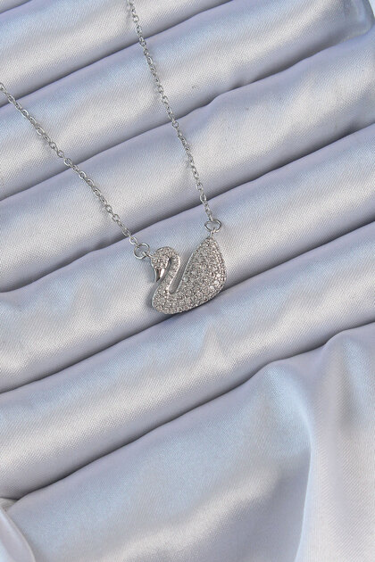 316L Steel Chain Silver Color Zircon Stone Swan Necklace