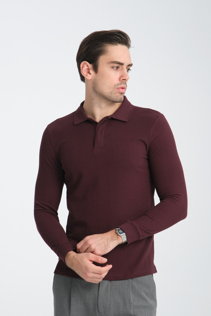 Men's Regular Fit Polo Collar Basic Sweatshirt with Drop Knit