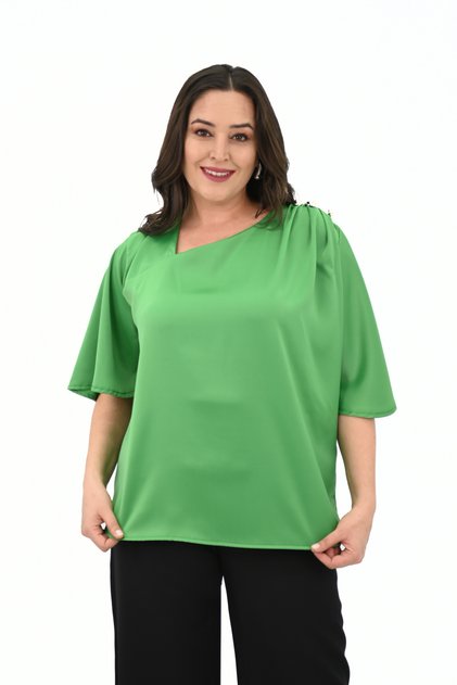 Women's Plus Size Metal Button Detail Blouse 1862-25