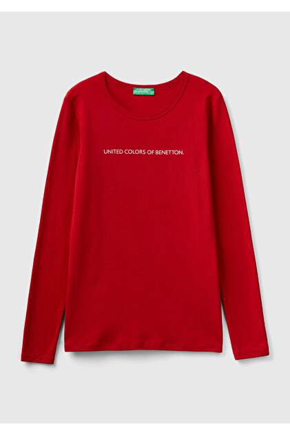 UNITED COLORS OF BENETTON レディース　Tシャツ　46 United Colors of Benetton Kadın Kırmızı Basic Bisiklet Yaka Uzun