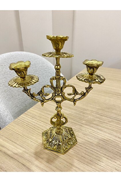 hediye PİRİNÇ DÖKÜM ÜÇLÜ ŞAMDAN EV DEKORASYONU VİNTAGE ANTİK ANTİKA