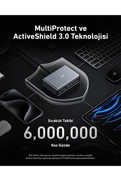 Anker Prime Charger (200W,6ポート,GaN) Anker Prime 200W USB-C Şarj Cihazı, 6 Bağlantı Noktalı GaN Şarj