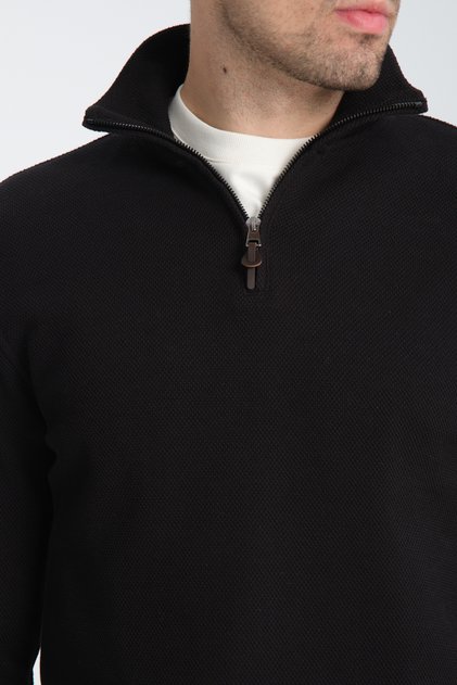 Unisex Regular Fit Cotton Honeycomb Braided Half Zipper Stand Collar Sweatshirt