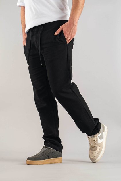Men's Black Comfortable Fit Bagy Belted Drawstring Canvas Jeans