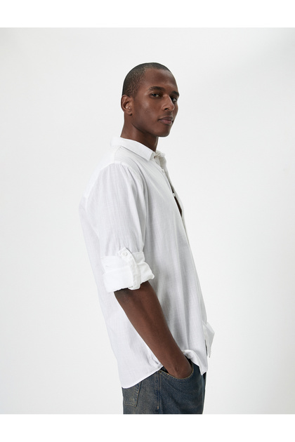 Linen Look Shirt Sleeve Detailed Buttoned Long Sleeve