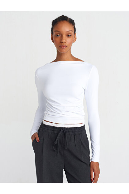 31415 Long Sleeve Asymmetrical T-Shirt-White