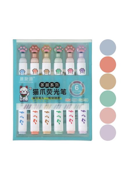 6'lı Kedi Pati Şekilli CH-518 Chenjuyuan Highlighter Fosforlu Kalem