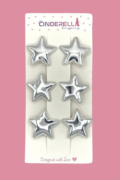 6-Piece Shiny Pu Leather Star Hair Clip Set Silver - Colorful Star Hairpin Children's Hair Ornament Accessory