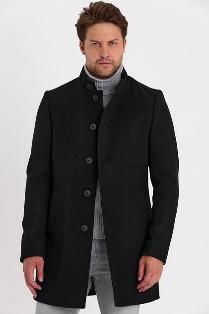 Men's Collar Collar Polka Dot Wool Blend Stamp Coat