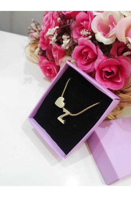 Women's Gold Steel Chain Heart Letter Necklace, Initial Letter Necklace