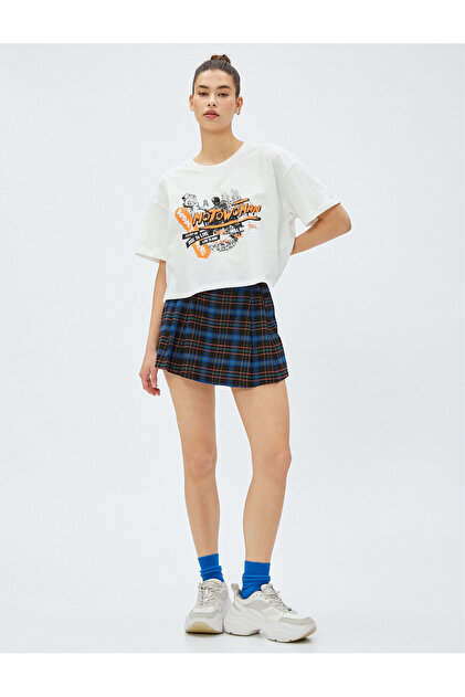 Crop T-Shirt Printed Crew Neck Short Sleeve Cotton