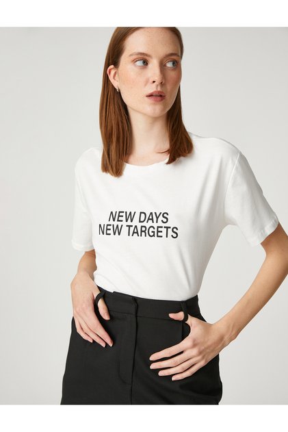 Crew Neck Short Sleeve T-Shirt - Slogan Printed