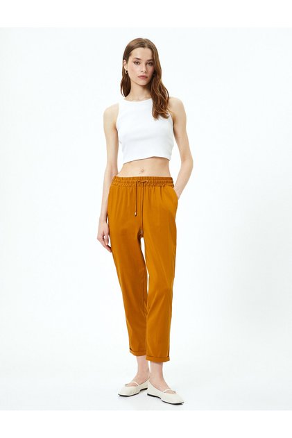 Carrot Trousers with Lace-up Waist and Pockets Relaxed Cut
