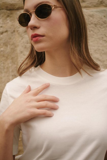 Premium Bisiklet Yaka Pamuklu Geniş Yaka Kadın Beyaz T-shirt Basic