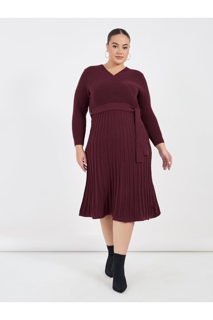 Plus Size Textured Knit Sweater Midi Dress