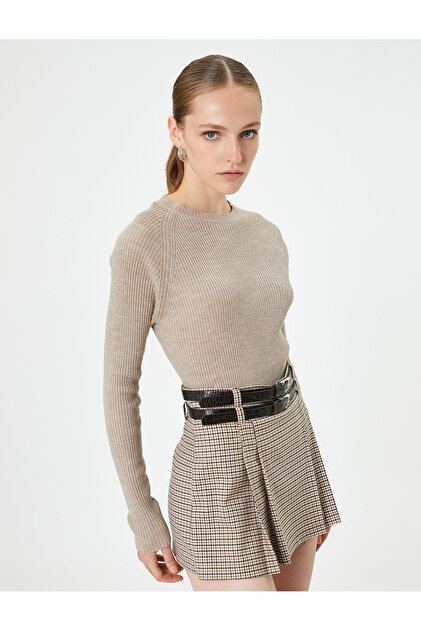Knitwear Sweater Crew Neck Long Sleeve Corded Cashmere Textured