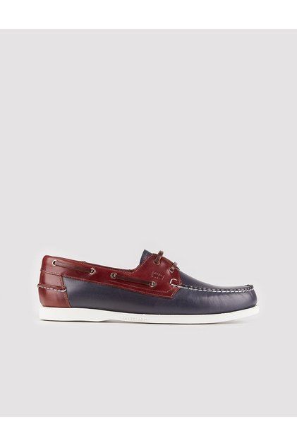 Pianello Genuine Leather Navy Blue Rubber Sole Lace-Up Men's Casual Boat Shoes