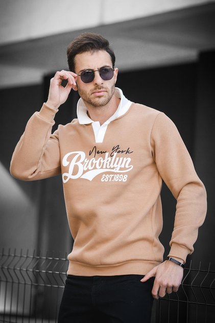 Est 1898 Printed Three Thread Raster Slim Fit Polo Neck Men's Sweatshirt