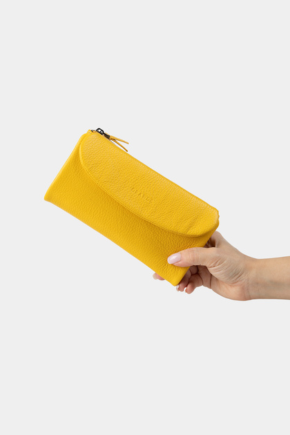 Grande 2602 Hakiki Deri Büyük Boy Kadın Cüzdan Flother Sarı