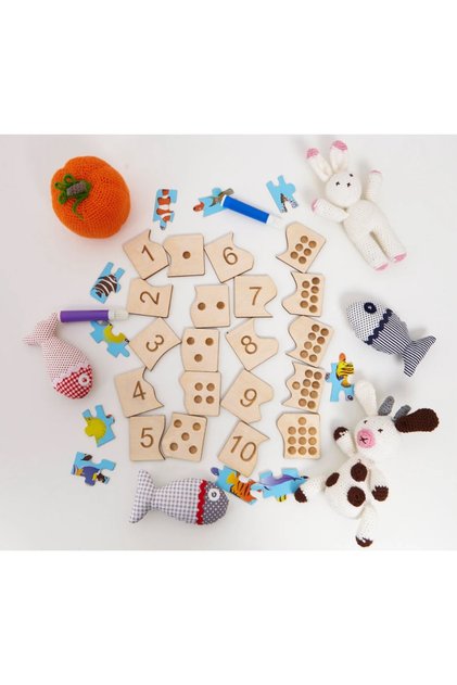 Montessori Educational - Wooden Number Puzzle, Big and Small Letters Matching
