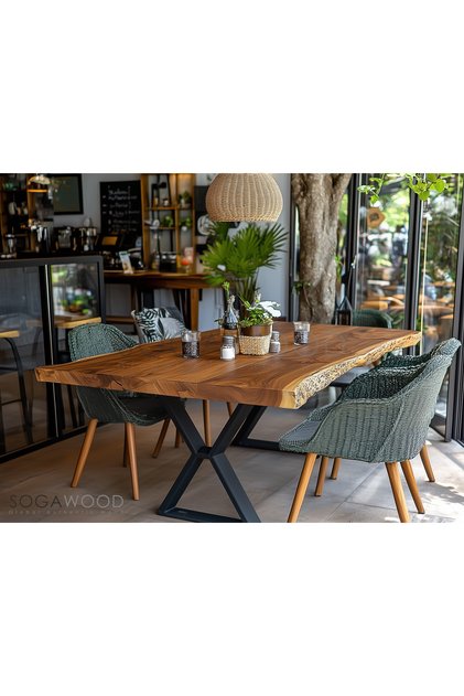 Doğal Masif Ceviz Ahşap Yemek Masası Naturel Kenar 160x90