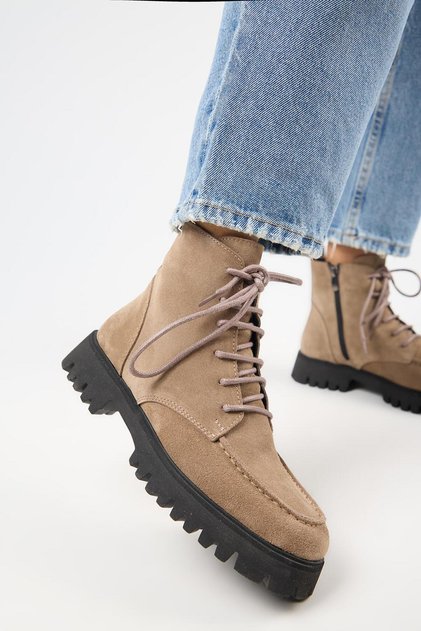 (Valentina) Women's Genuine Leather Lace-Up Mink Boots