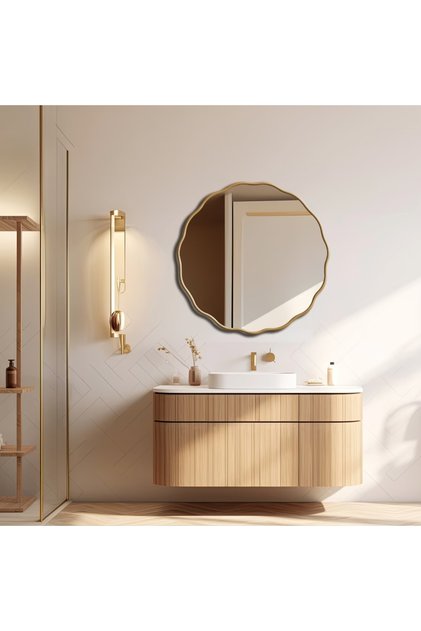 60x60 Dalgalı Asimetrik Duvar Aynası / Konsol Aynası / Makyaj Aynası / Düzensiz Ayna