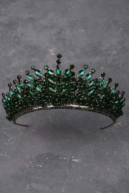 Crystal Stone Bead Embellished Bridal Henna Wedding Crown Green