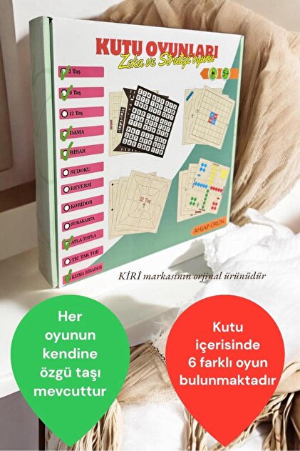 Kiri Ahşap Zeka Oyun Seti 6 Lı Dama, Kızmabirader, Atla Topla