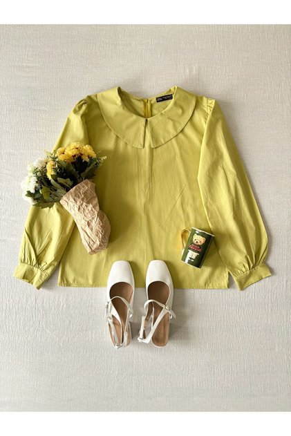 Pistachio Green Small Collar Poplin Blouse