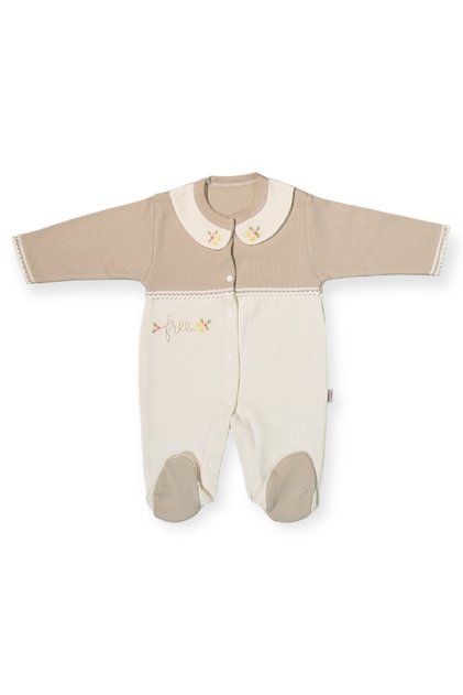 ÇİÇEK NAKIŞLI BİYE DETAYLI BEBE YAKA TULUM