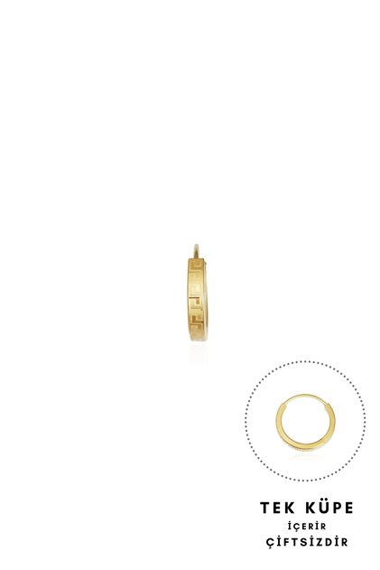 14 Ayar Altın Düz Desenli Tekli Halka Küpe Gizli Kilitli 1.3 Cm