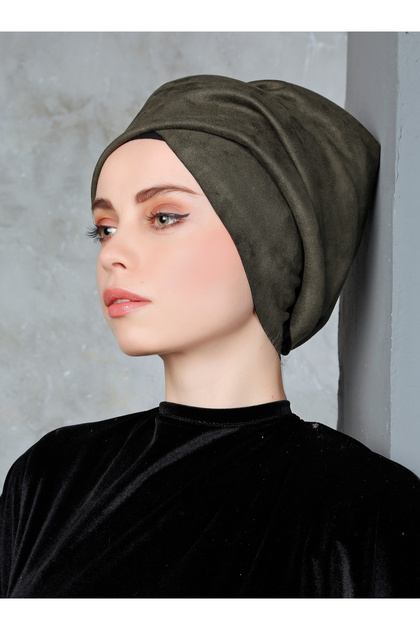 Suede Wrap Bonnet - Khaki