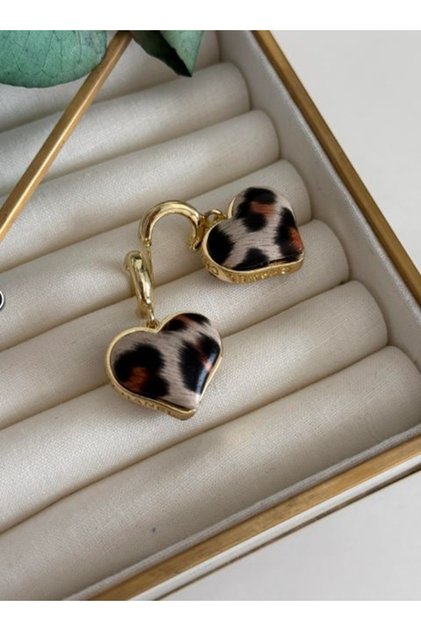 Leopard Design Heart Women's Earrings