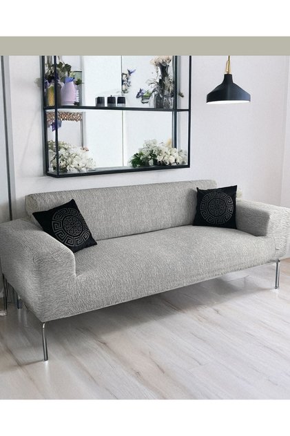 Sofa Cover Quality Jacquard Fabric Sofa-Bed Cover Washable 3-Seater Stone Cream