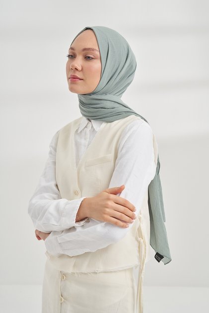 OLAY RUSTİK PAMUKSU ŞAL -KETEN YEŞİLİ
