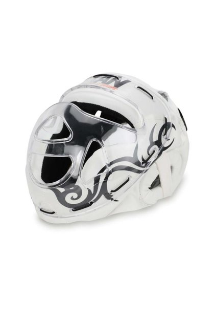 Face Protection Boxing Helmet, White Embroidered Patterned Glass Model