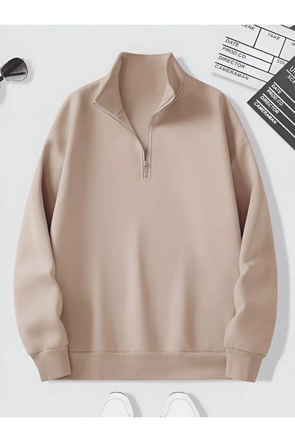 Unisex Stand Collar Zippered Sweatshirt