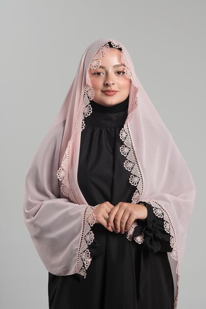 Pudra Namaz Başörtüsü Şal Şifon Kumaş Güpürlü 202106_06