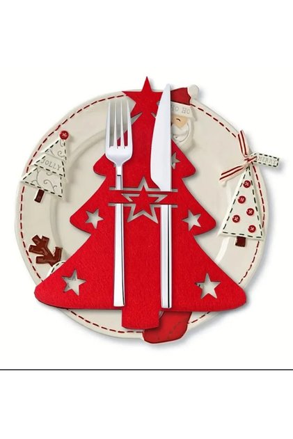 Red 6 Pieces Decorative Cutlery - Christmas Decor Tableware Preparation