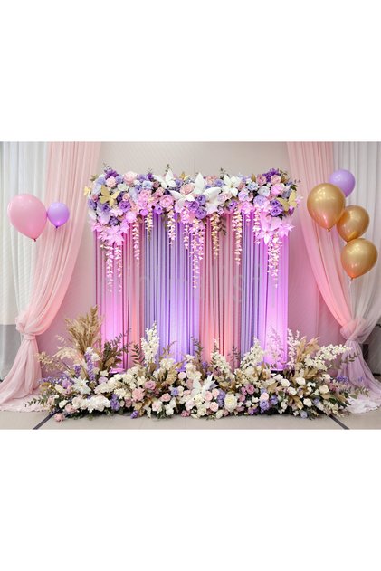 Zarafetin Simgesi: Lila ve Pembe Çiçekli Işıklı Arka Plan 200x150cm Stüdyo Fonu