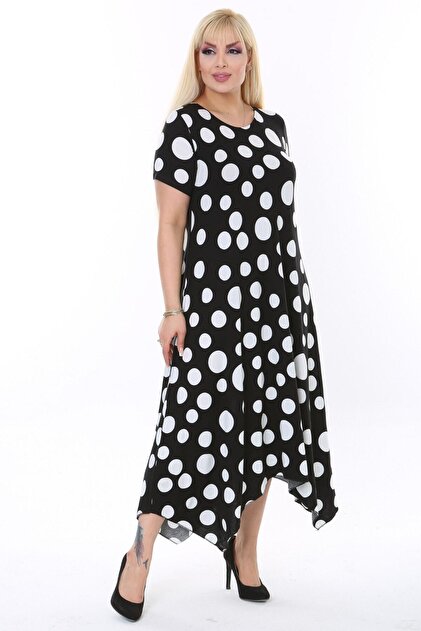 plus size black and white asymmetrical dress