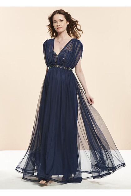 blue sequin maternity dress Abi Chiffon Midi Dress in Tulip Fields Cornflower Blue