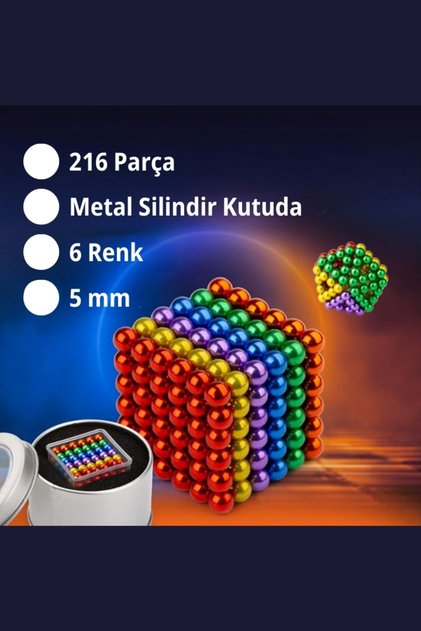 6 Renkli Mıknatıslı Küp 5mm- 216 Adet Manyetik Toplar, Bilyeler Ve Boncuklar, Stres Oyuncağı