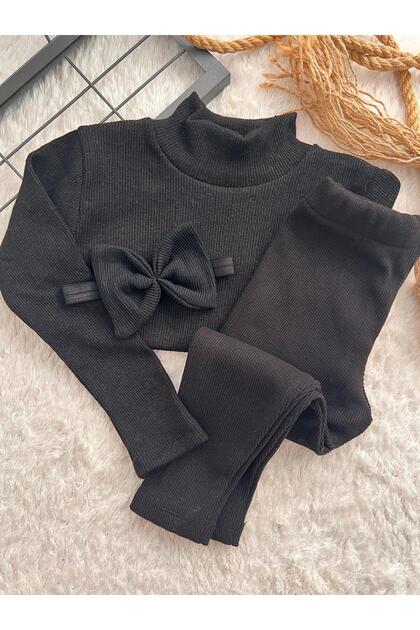 Black Baby Tights Bluz Bandana Set