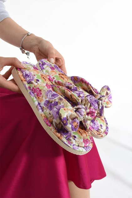 Satin Patterned Women's House Slippers - Eva Sole Colorful Slippers