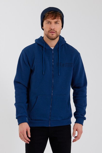 Age Of State Embroidered Zippered 3 Thread Sweatshirt Indigo