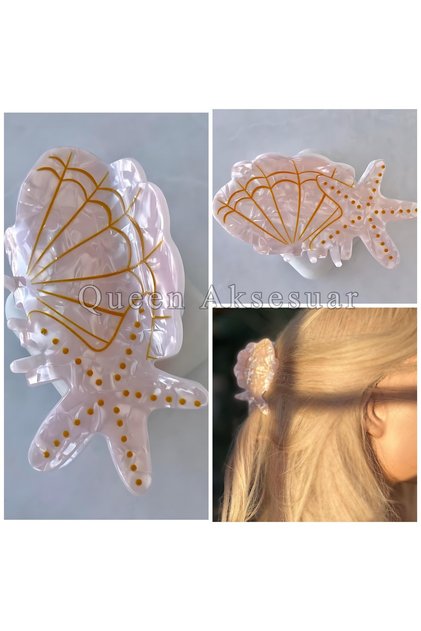 Imported Luxury Large Oyster Sea Star Shell Bone Bright White Pearlescent Clothespin Buckle